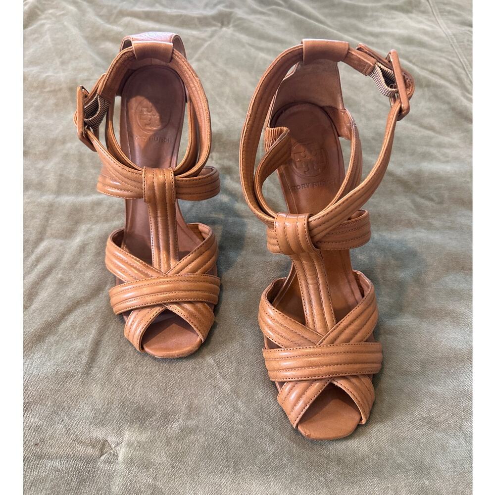 Tory Burch Liv Strappy High Heel Tan Sandals 7.5